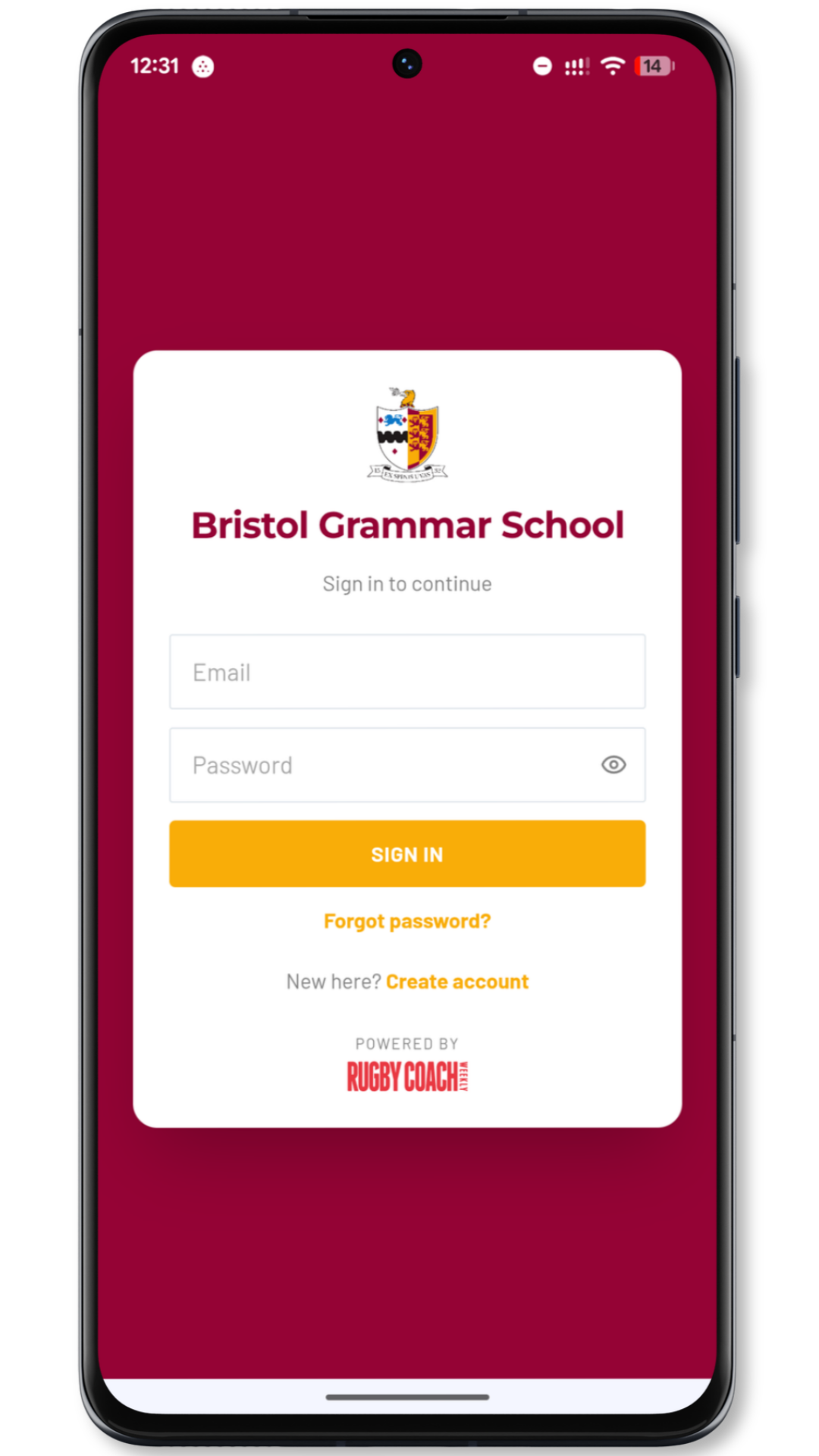 Bristol Grammar branded Session Builder sign-in screen